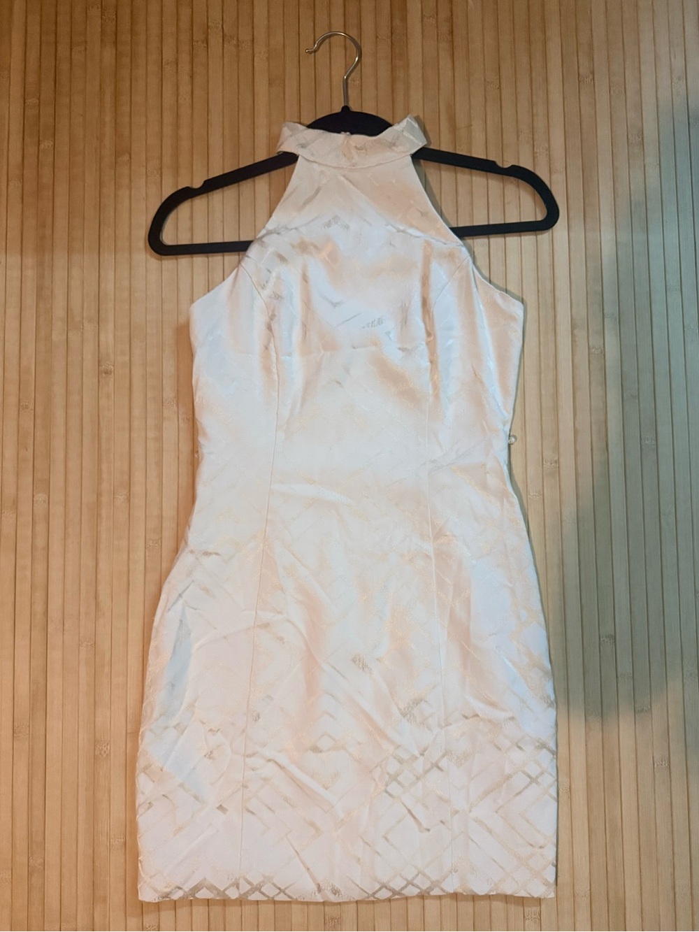 NWOT Fashion Nova Ivory White High Neck Halter Jacquard Sheath Mini Dress XS
